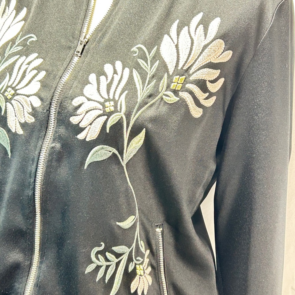 Honey Bella Black Embroidered Floral Bomber Jacket Womens Size S - Picture 4 of 10